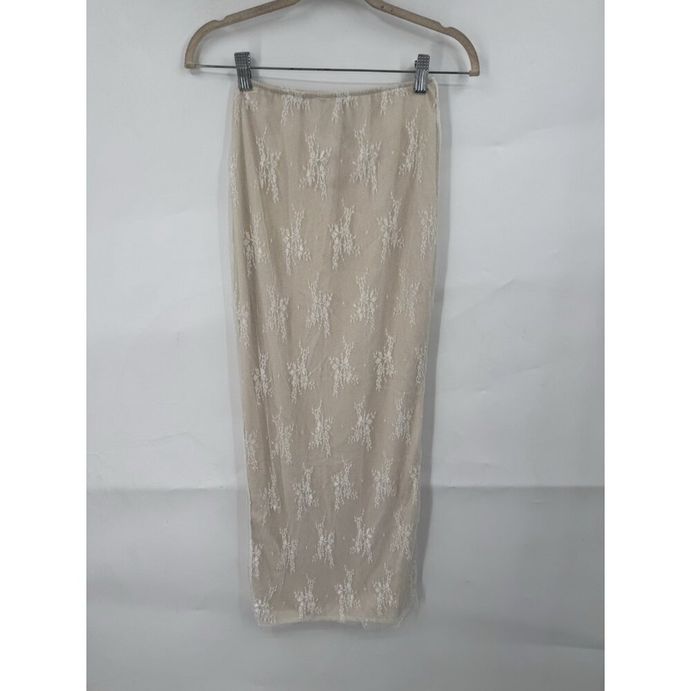 Coquette Y2K Lace Midi Skirt Women Small‎ Ivory Fairy Whimsical Retro Minimalist